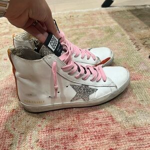 Golden Goose White Sneakers with Pink Laces SZ 36